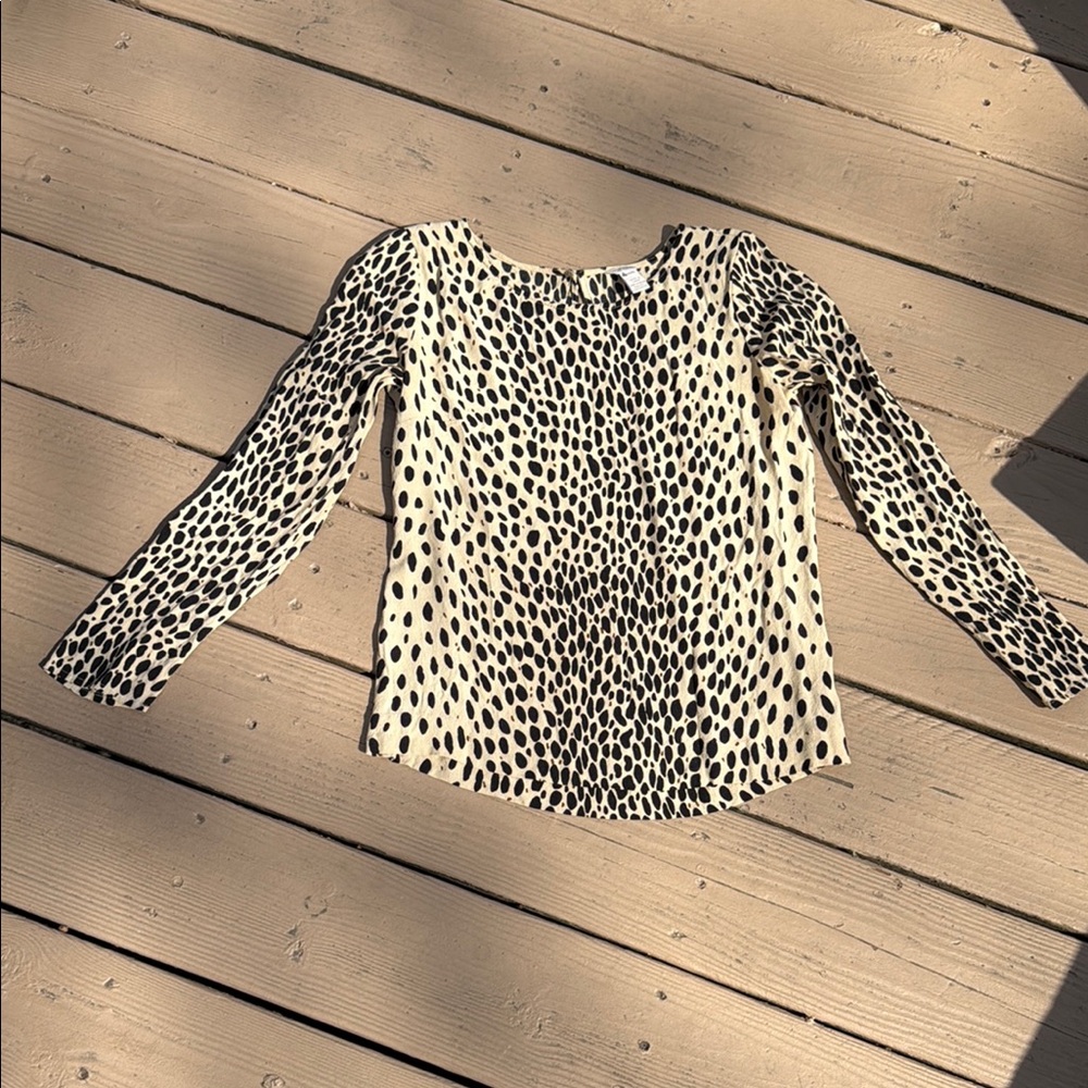 J. Crew Black and Tan Fitted Blouse with Rounded Neckline